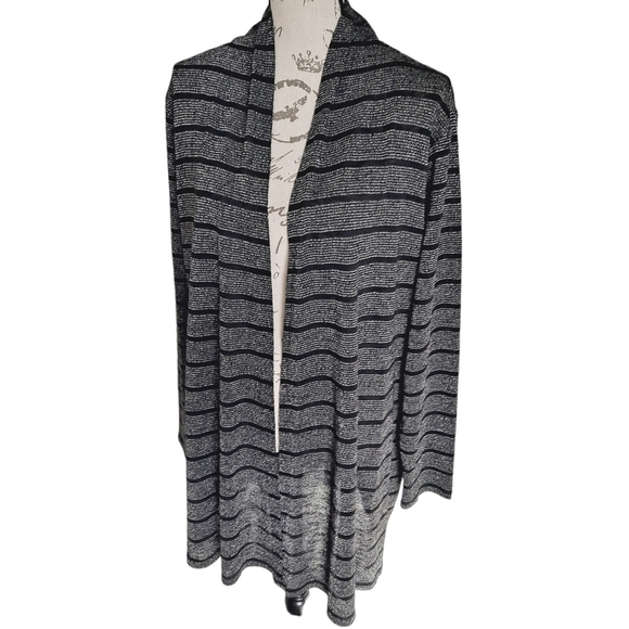 💖 Lane Bryant Black grey stripe Classic long open front cardigan plus 26/ 28 - Picture 10 of 14